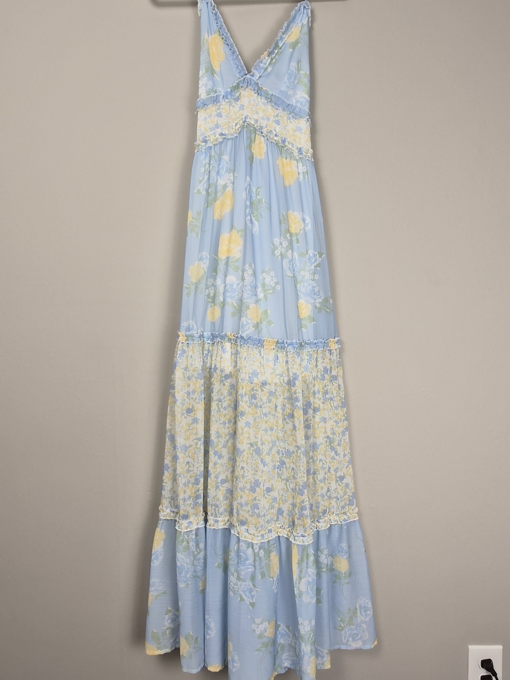 Altar'd State Floral Tiered Ruffle Maxi Dress Light Blue Cottagecore Coquette M - Picture 1 of 16